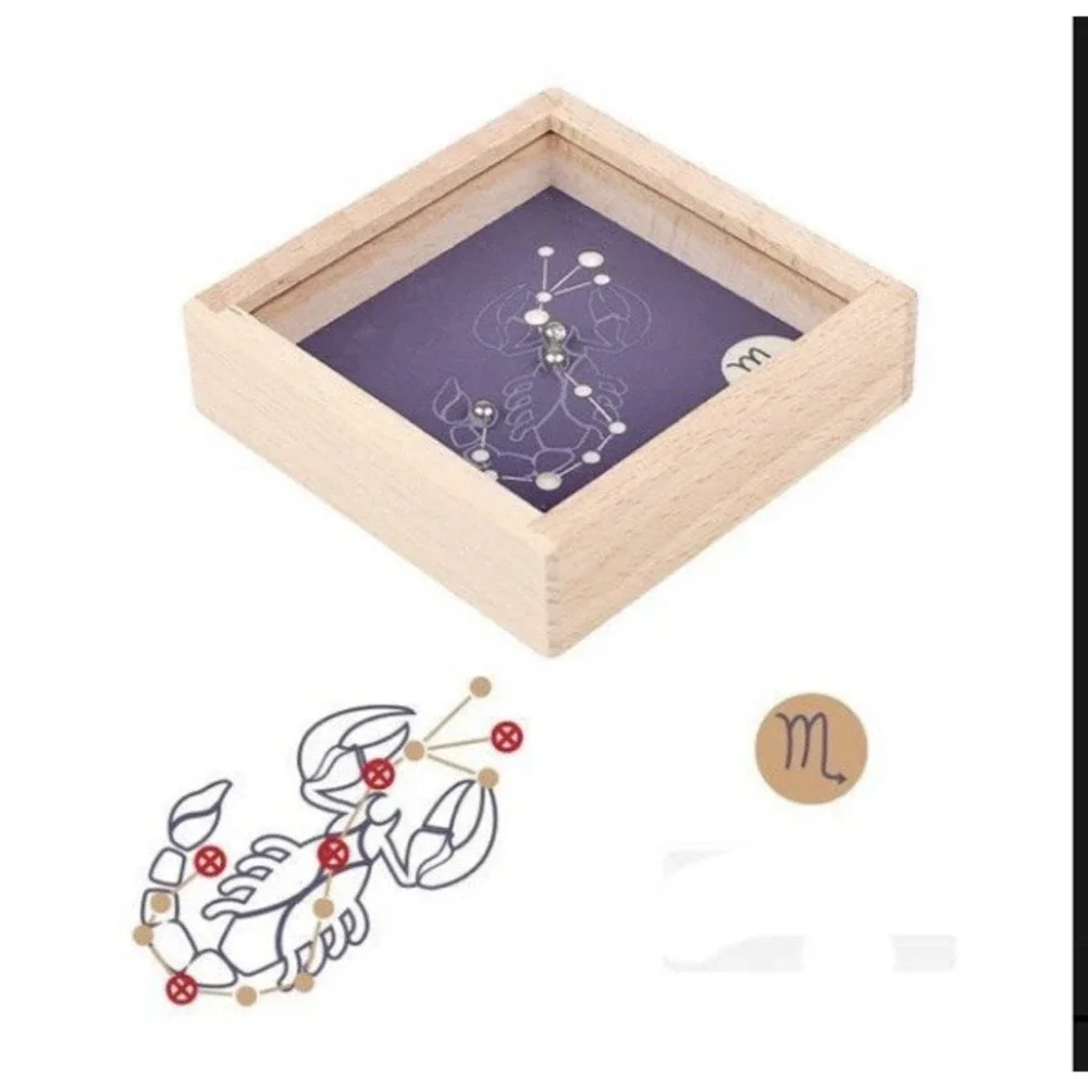 Lot of 12‎ Pieces - Mini Wooden Labyrinth Ball Game – Zodiac Style